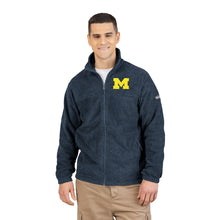 Load image into Gallery viewer, Embroidered Fleece Jacket - Yellow 'M' Collegiate Logo