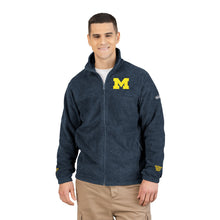 Load image into Gallery viewer, Embroidered Fleece Jacket - Yellow 'M' Collegiate Logo
